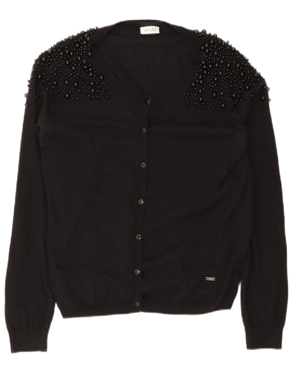 Liu Jo Dame Cardigan Sweater UK 14 Medium Sort Plettet