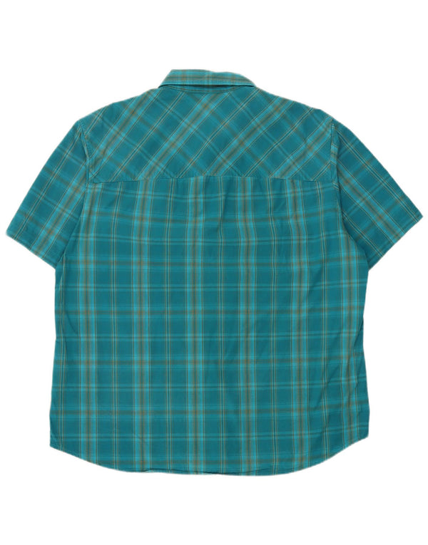 Jack Wolfskin Mens Short Sleeve Shirt UK 40/42 Large Blue Check Cotton