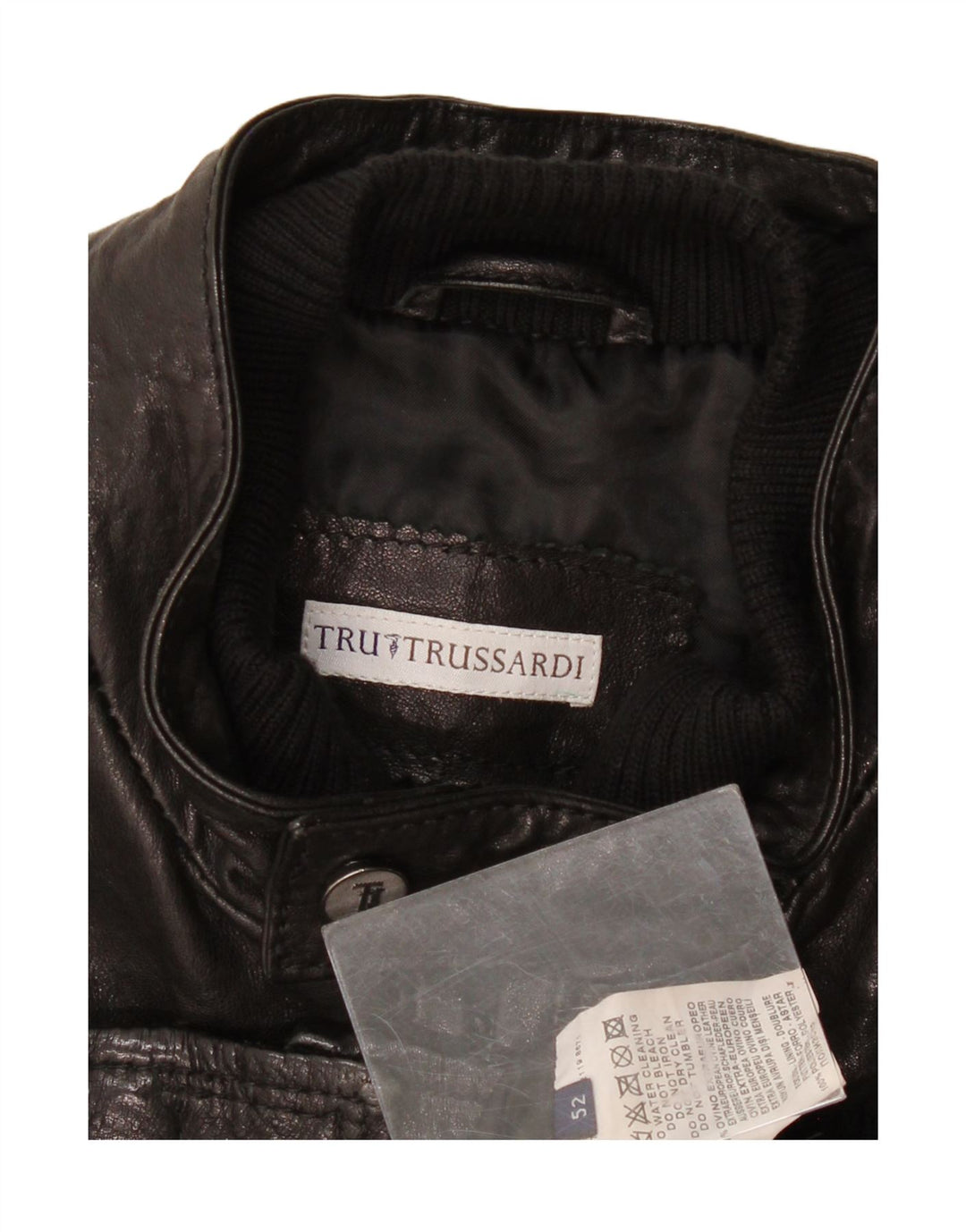 Trussardi Mens Leather Jacket IT 52 XL Black Leather