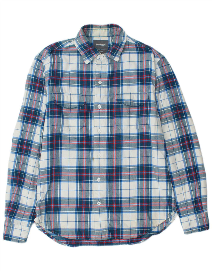 BONOBOS Mens Standard Fit Flannel Shirt Medium Blue Check Cotton