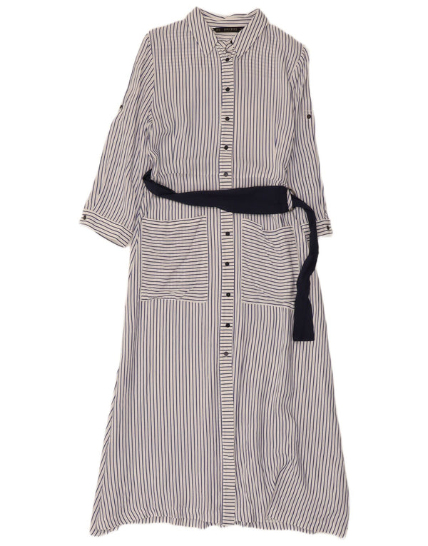 Zara Robe chemise à manches 3/4 pour femme UK 12 Medium White Pinstripe
