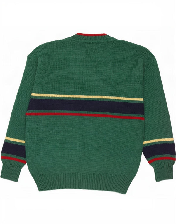 Malagrida Mens Graphic Cardigan Sweater Large Green Colourblock Merino Wool