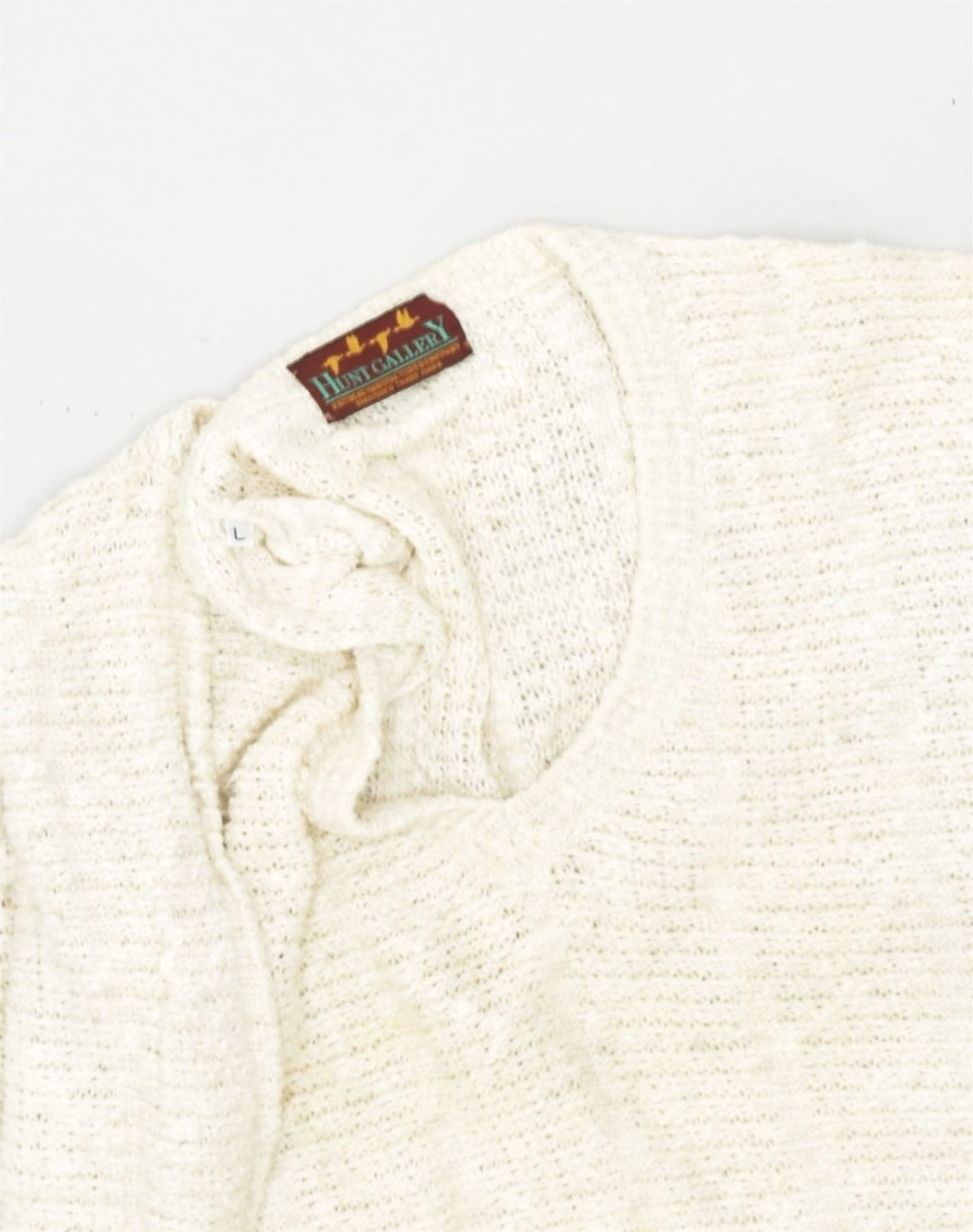 VINTAGE Womens V-Neck Jumper Sweater UK 14 Large Off White Cotton | Vintage Vintage | Thrift | Second-Hand Vintage | Used Clothing | Messina Hembry 