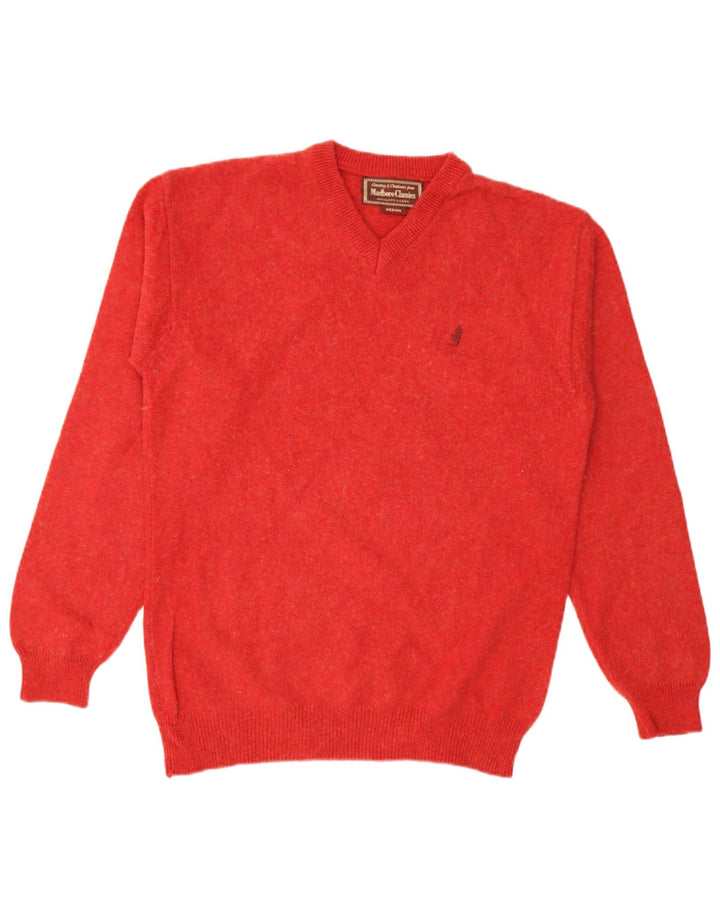 Marlboro Classics Herren-Pullover mit V-Ausschnitt aus mittelroter Wolle