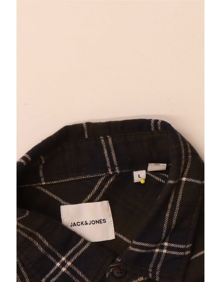Jack & Jones Mens Flannel Shirt Large Khaki Check Cotton