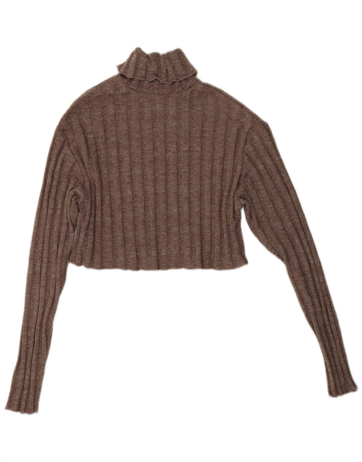 ZARA Womens Crop Roll Neck Jumper Sweater UK 10 Small Brown Polyester