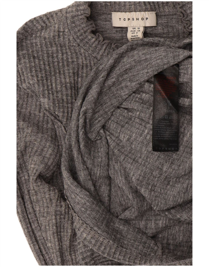 Topshop Dame Zip Neck Crop Top UK 10 Small Grey Flecked Polyester