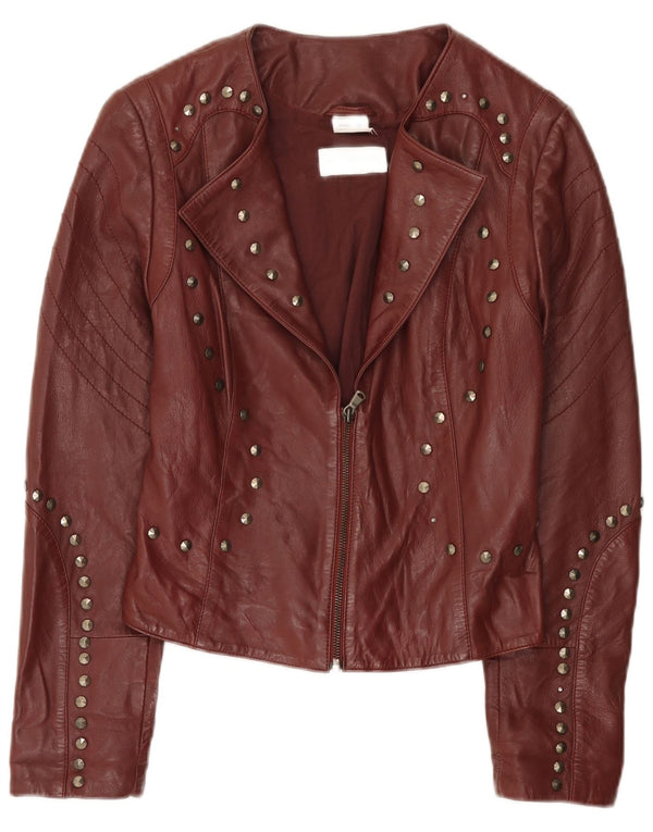 Amy Vermont Womens Leather Biker Jacket EU 38 Medium Burgundy Spotted