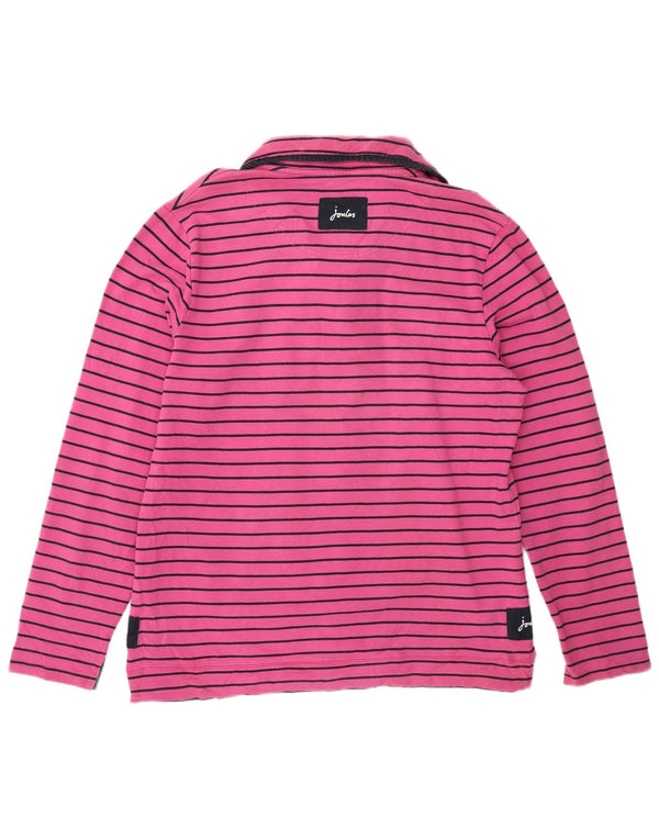 Joules Womens Button Neck Sweatshirt Jumper UK 14 Large Pink Striped Cotton