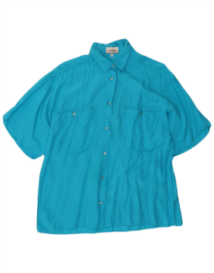 STEFANEL Womens Oversized Short Sleeve Shirt UK 10 Small Blue Viscose