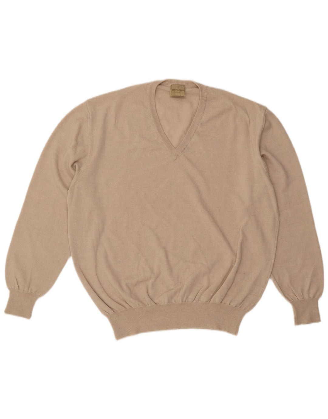 TRUSSARDI Jersey Con Cuello En V De Lana Beige Medio Hombre