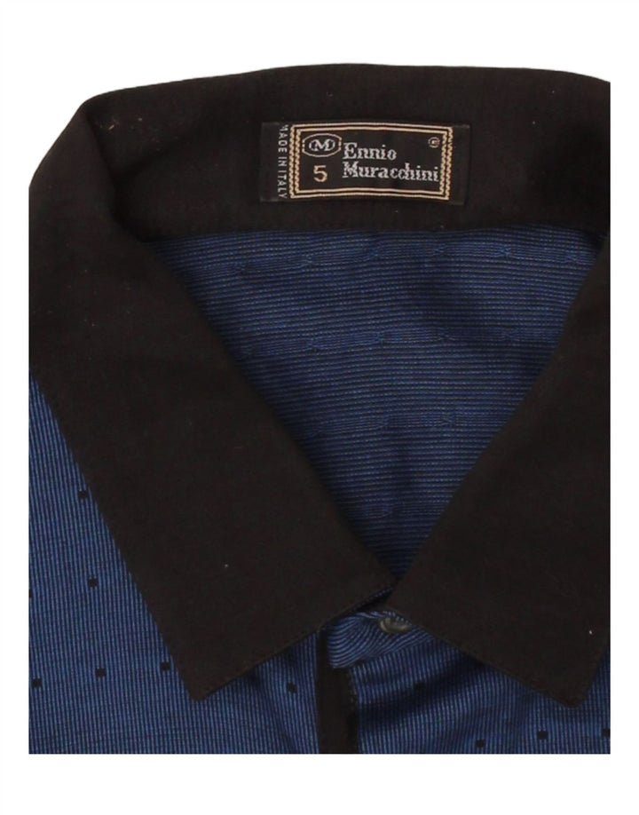 ENNIO MURACCHINI Mens Polo Shirt Medium Navy Blue Spotted Cotton Vintage Ennio Muracchini and Second-Hand Ennio Muracchini from Messina Hembry 