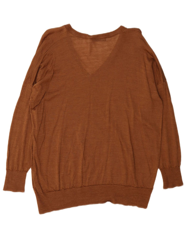 Zara Womens V-Neck Jumper Sweater UK 14 Medium Brown