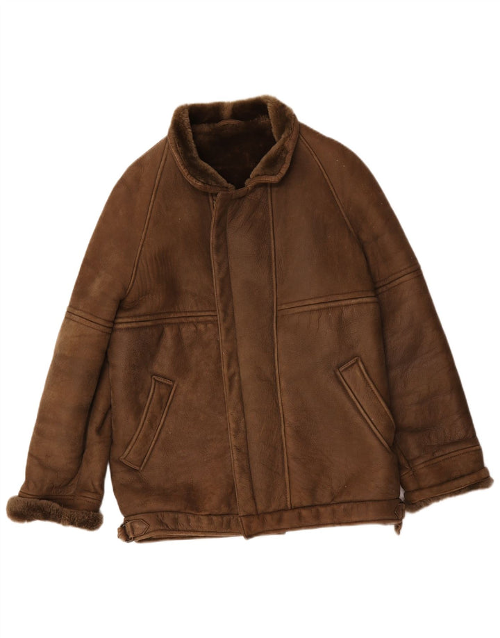 Vintage hombres shearling chaqueta IT 50 marrón grande