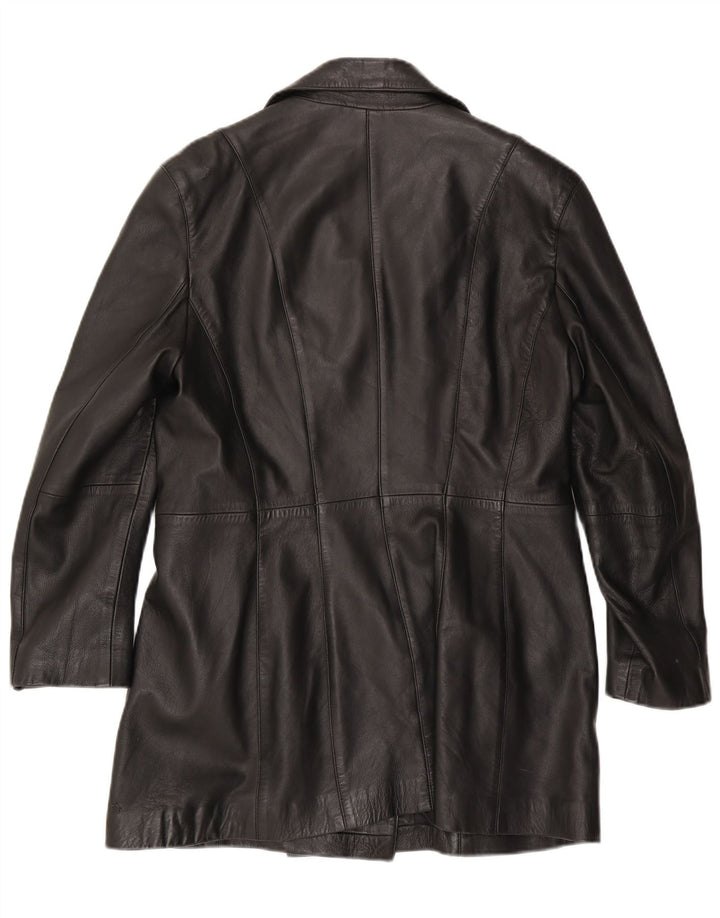 Vintage Womens Leather Coat EU 44 XL Black Leather
