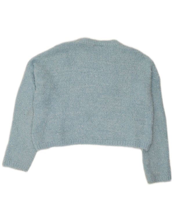 Topshop Női Crop Crew Neck Pulóver UK 12 Közepes kék poliészter