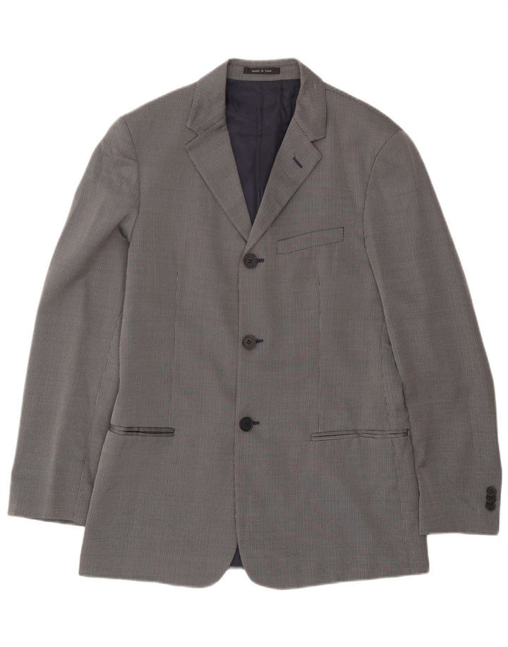 Emporio Armani Herren-Blazerjacke mit 3 Knöpfen, Größe 48, klein, marineblau, kariert, Wolle