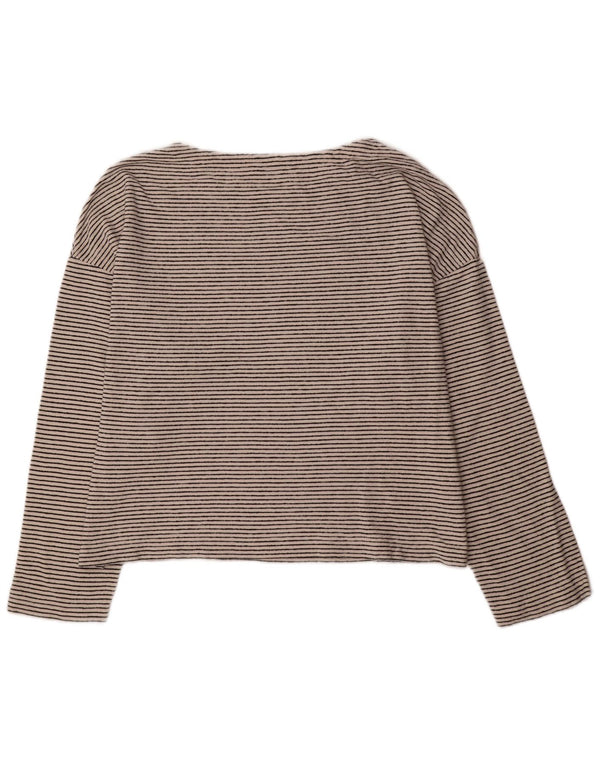 All Saints Dame Crop Top Langærmet UK 14 Medium Off White Stribet