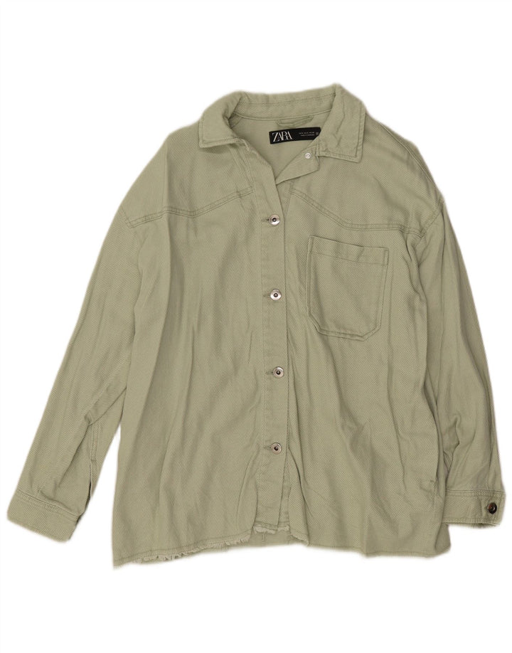 Zara Womens Oversized Bomber Jacket UK 10 Small Green Cotton