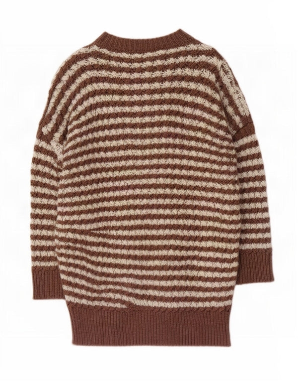 Zara Mujer Longline Boat Neck Jumper Sweater UK 10 Small Marrón Rayas