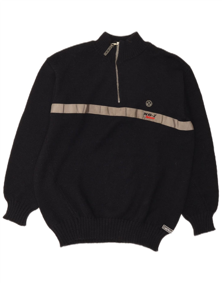North Sails Herre Zip Neck Jumper Sweater Medium Navy Blue Colourblock Uld