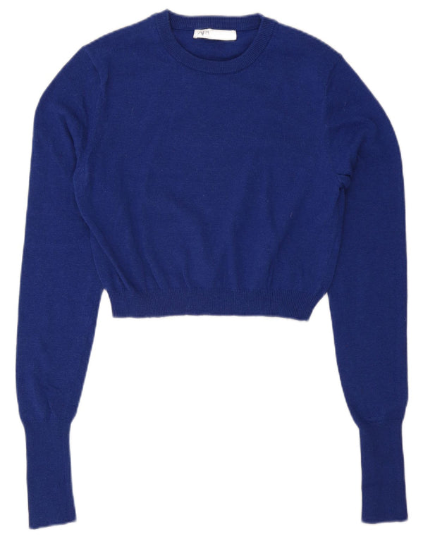 Zara Womens Crop Jumper Sweater UK 12 Medium Blue