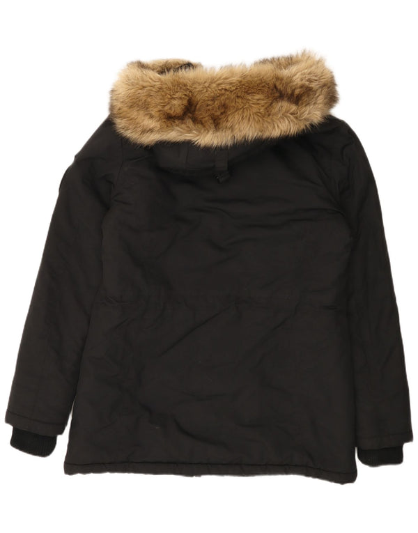 Damska kurtka parka z kapturem Superdry UK 14, duża, czarna nylonowa