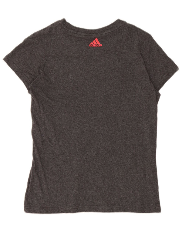 Adidas Dame Grafisk T-Shirt Top UK 12/14 Medium Grey Bomuld
