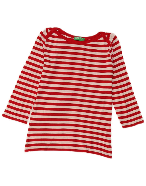 Benetton Haut Femme Manches 3/4 UK 6 XS Coton Rayé Rouge