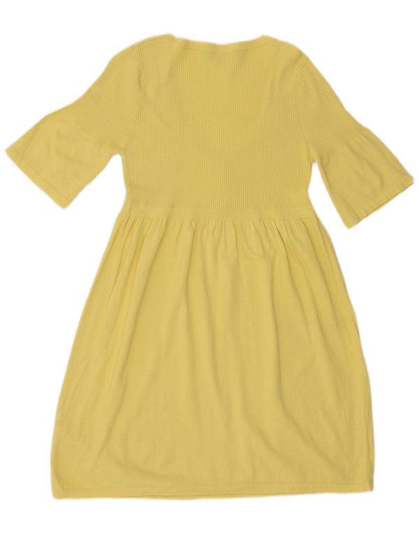 French Connection Robe pull à manches 3/4 pour femme UK 16 Large Jaune Coton