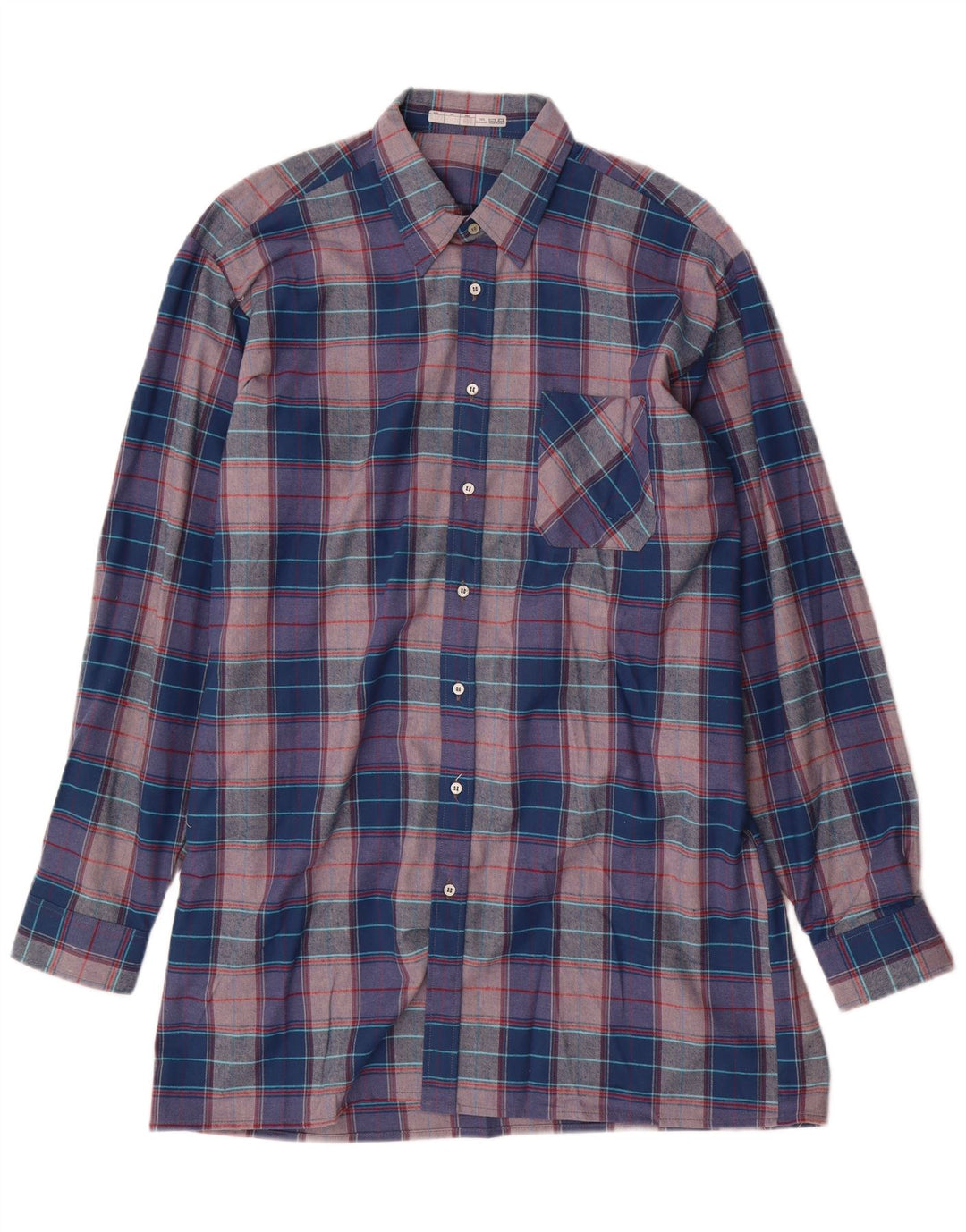 Vintage Mens Flannel Shirt Size 41 Large Blue Check Cotton