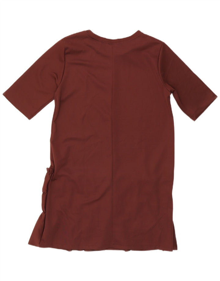 Zara Womens Ruffle Front Shift Dress UK 14 Large Brown Polyester