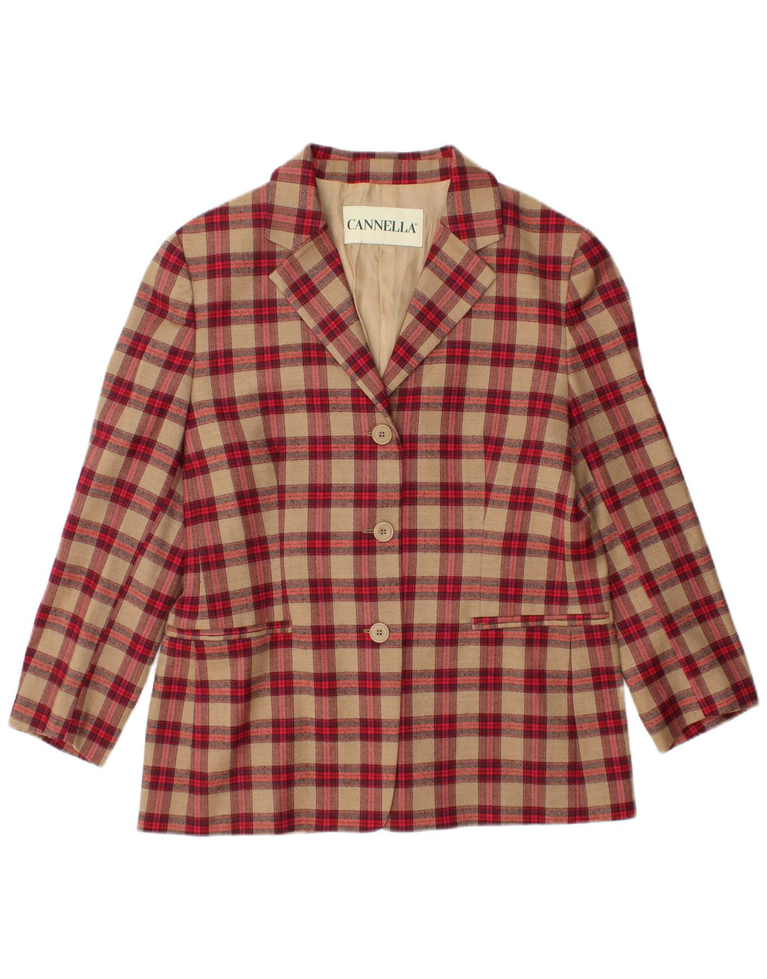 VINTAGE Womens 3 Button Blazer Jacket IT 48 XL Red Check Wool