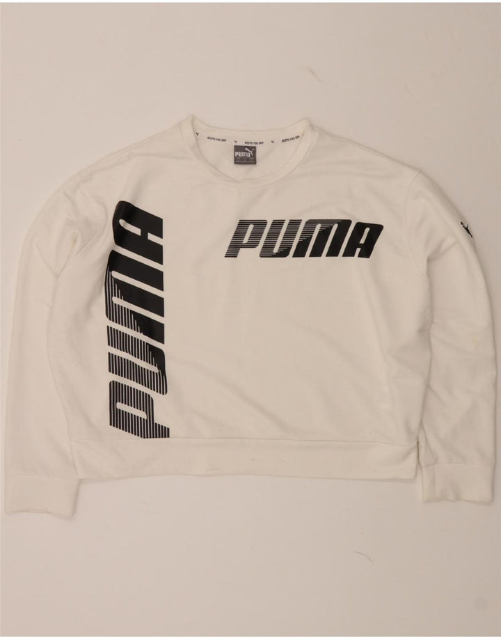 PUMA Womens Graphic Oversized Sweatshirt Jumper UK 16 Large White Vintage Puma and Second-Hand Puma from Messina Hembry 