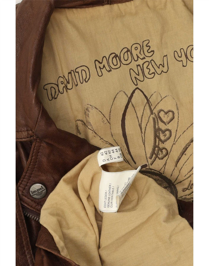 David Moore Læder Biker Jacket UK 16 Stor Brun