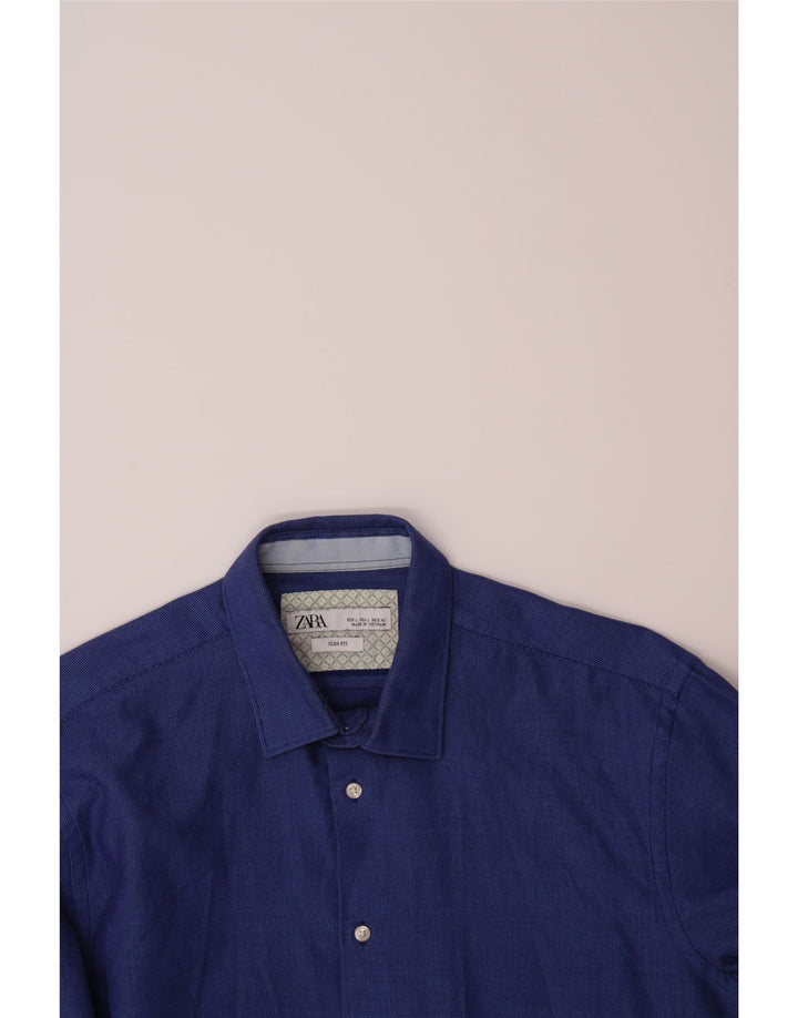 ZARA Mens Slim Fit Shirt Large Navy Blue Vintage Zara and Second-Hand Zara from Messina Hembry 