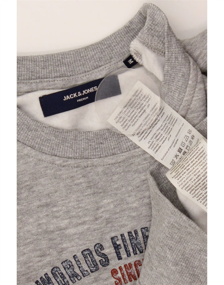 JACK & JONES Mens Graphic Sweatshirt Jumper Medium Grey Flecked Cotton