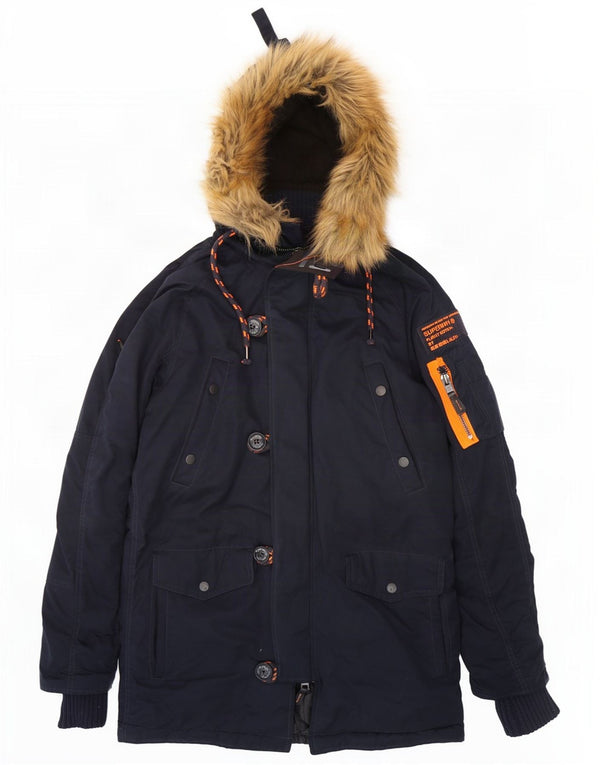 Superdry Mens The windparka Hooded Parka Jacket UK 36 Small Navy Blue