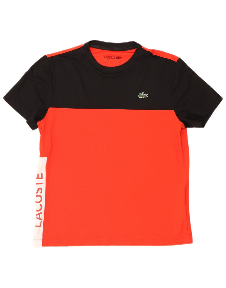Lacoste Herre grafisk T-shirt Top Størrelse 4 Medium Rød Colourblock Polyester