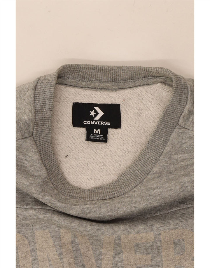 CONVERSE Womens Oversized Crop Graphic Sweatshirt Jumper UK 14 Medium Grey Vintage Converse and Second-Hand Converse from Messina Hembry 