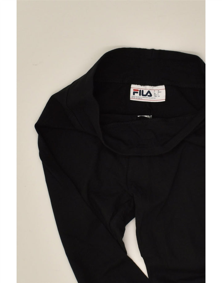 FILA Womens Graphic Leggings UK 8 Small Black Cotton | Vintage Fila | Thrift | Second-Hand Fila | Used Clothing | Messina Hembry 