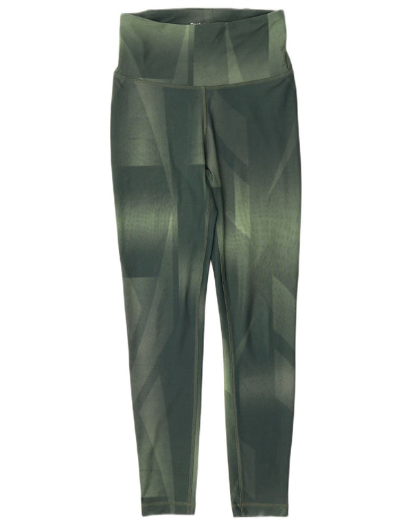 Reebok Womens Speed Wick Leggings UK 10 Small Green Geometric Polyester
