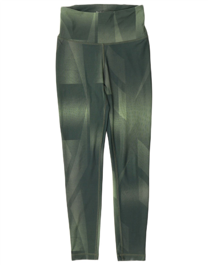Reebok Womens Speed Wick Leggings UK 10 Small Green Geometric Polyester