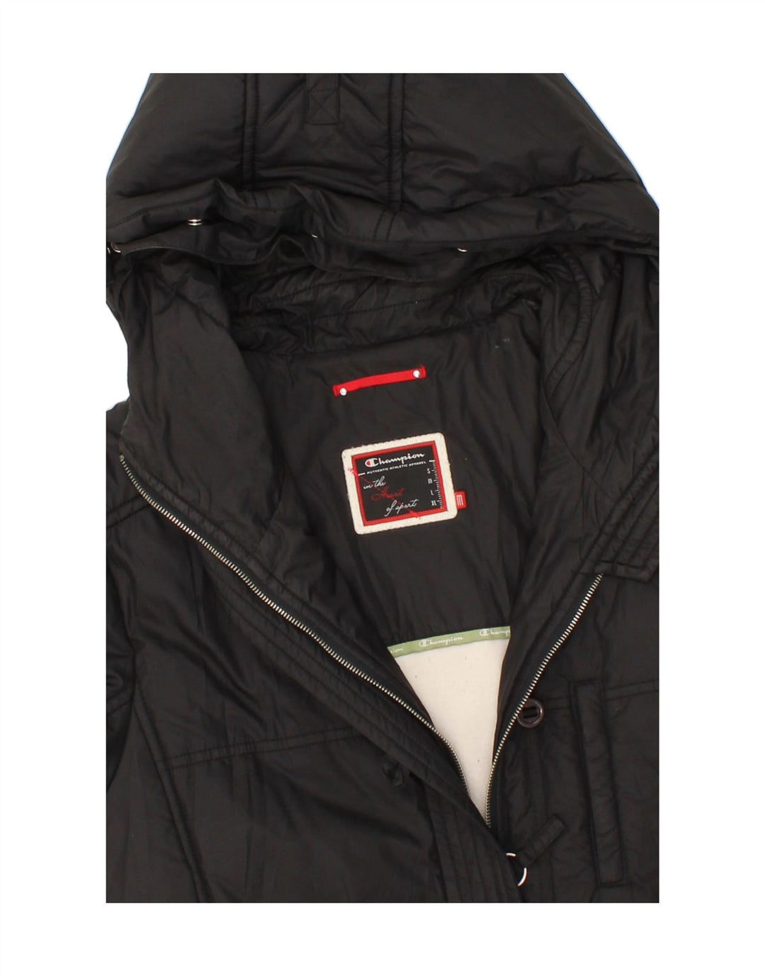 CHAMPION Womens Hooded Padded Coat UK 12 Medium Black Polyester Vintage Champion and Second-Hand Champion from Messina Hembry 