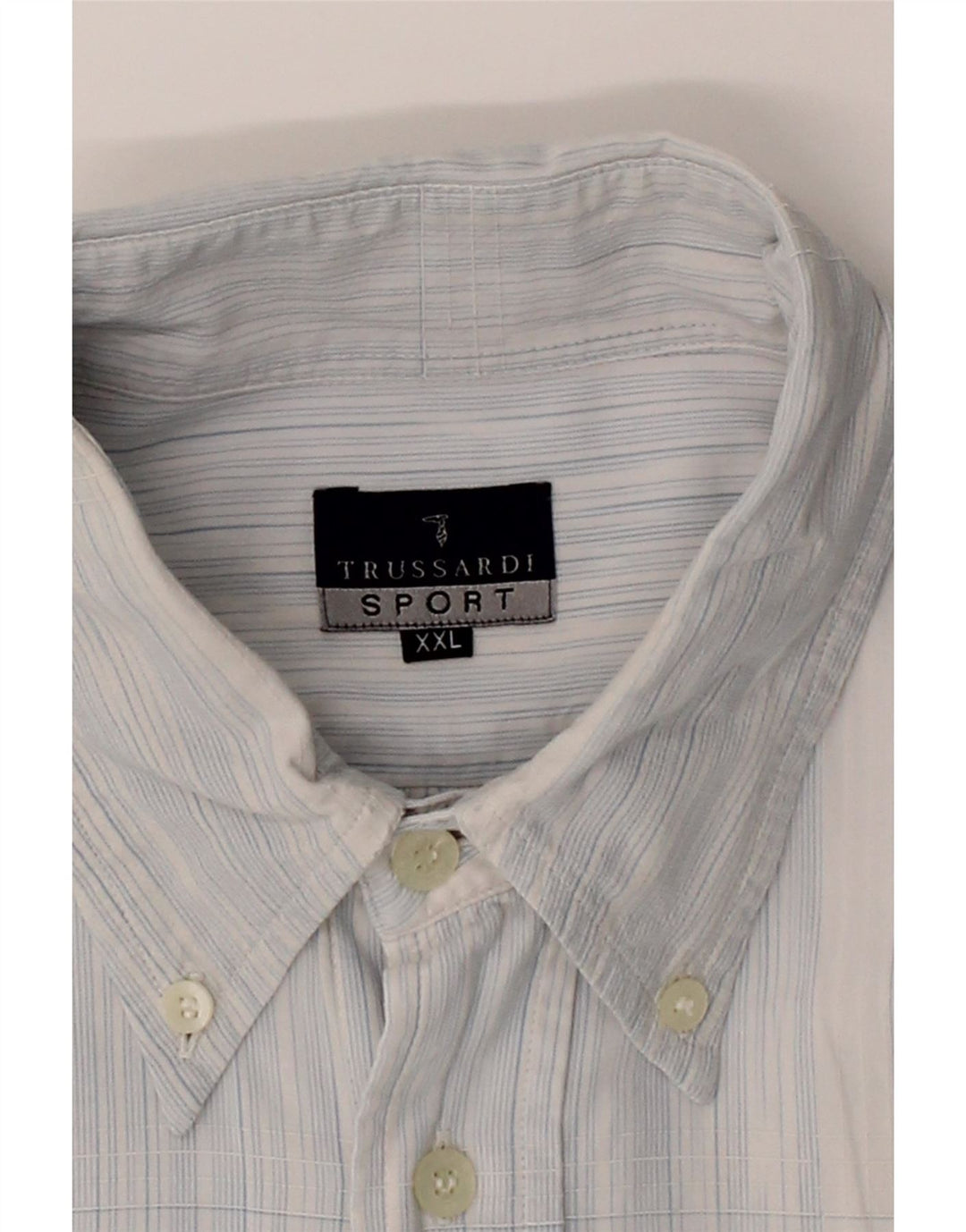 TRUSSARDI Mens Shirt 2XL Blue Striped Vintage Trussardi and Second-Hand Trussardi from Messina Hembry 