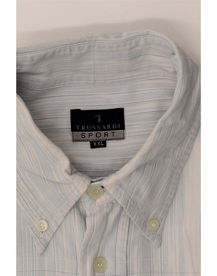 TRUSSARDI Mens Shirt 2XL Blue Striped Vintage Trussardi and Second-Hand Trussardi from Messina Hembry 