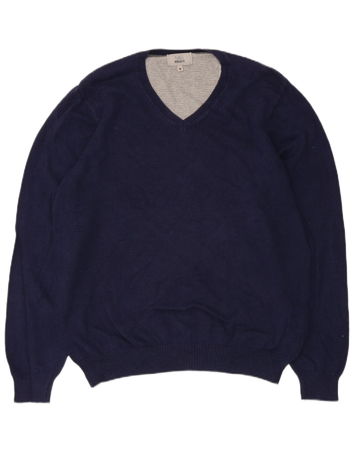 Maglione maglione con scollo a V vestibilità regolare da uomo Marks & Spencer blu navy medio