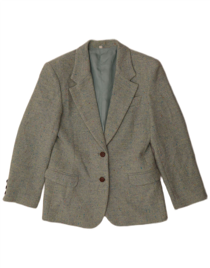 Vintage Womens 2 Button Blazer Jacket IT 42 Medium Green Herringbone Wool