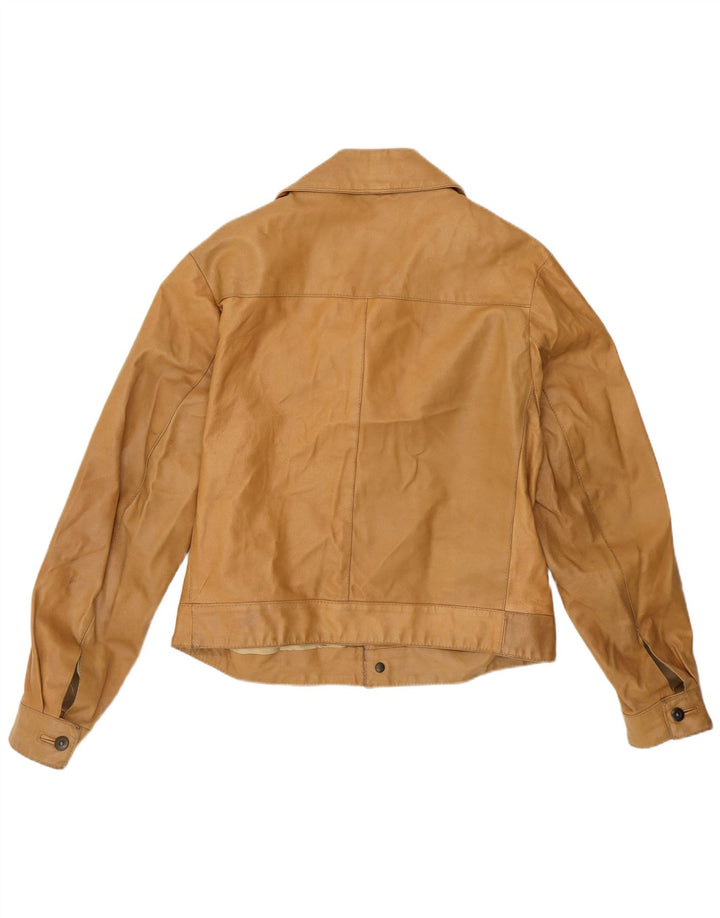 Max Grippo Mens Bomber Leather Jacket EU 50 Large Beige Leather
