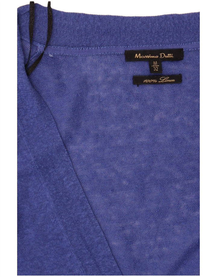 Massimo Dutti Womens Cardigan Sweater UK 12 Medium Blue Linen